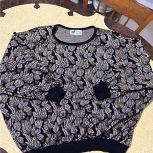 Vintage Elegant Black and Gold Crew Neck Sweater with Intricate Design